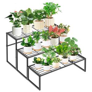 lot 5367 image: Gouisalin 3 Tier Metal Plant Stand Indoor Outdoor, Potted Multiple Flower Pot Holder Rack Plant Shelf, Heavy Duty Planter Display Shelving for Patio Balcony Garden Living Room Decorative (3 Tier- Black)