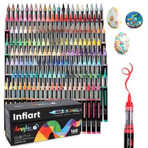 lot 5368 image: Infiart Acrylic Paint Markers Brush Tip 168 Colors Acrylic Paint Pens Automatic Ink Control Acrylic Markers for Wood, Stone, Glass, DIY & Art Supplies