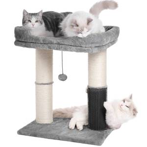 lot 5374 image: Pawfessor Cat Tree Tower for Large Cats Cat Scratching Post with 20x15.7Wide Top Bed, Self Groomer, Thick Scratch Post Dia4.5 and Danging Ball Great for Indoor Cats-Large Grey