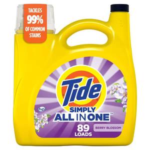 lot 5381 image: Tide Simply All-In-One Liquid Laundry Detergent, Berry Blossom Scent, 89 Loads, 117 fl oz