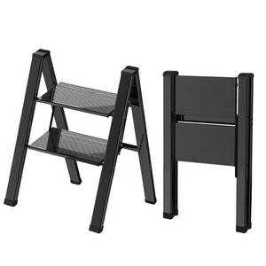 lot 5107 image: 2 Step Lightweight Folding Ladder for Home, 330lbs Aluminum Step Ladder Anti-Slip for Kitchen, Step Stool Foldable Adults for Closet, 330lbs - Black