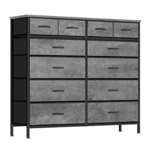 VASICAR Gray Dresser for Bedroom with 12 Deep Drawers, Wide Chest of Drawers, Wood Top TV Stand, Tall Fabric Storage Cabinet for Closet, Nursery, Kid's Room