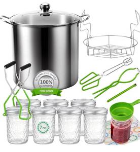 Canning Pot Water Bath Canner with Rack and Mason Jars, 20 Quart Stainless Steel Stock Pots, Canning Supplies Starter Kit Beginners Tools Set, Jar Lifter Tongs and Pickling Kit Accessories