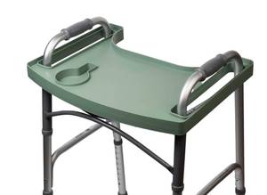 lot 5124 image: Sigo Green Walker Tray for Rolling Folding Walker, Tray Table with Cup Holder for Standard Walkers Seniors, Detachable Non Slip TV Accessories Basket Holding Plate Cups Clip On Small Bag Carrier