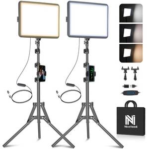 lot 5128 image: 2-Pack LED Video Light Kit, NiceVeedi Studio Light, 2800-6500K Dimmable Photography Lighting Kit with Tripod Stand&Phone Holder, 73 Stream Light for Video Recording, Game Streaming, YouTube