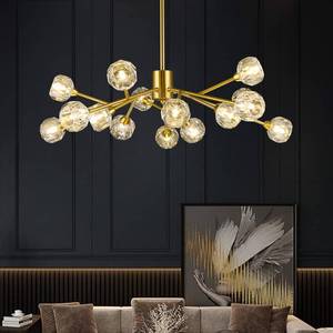 lot 5133 image: Weesalife Sputnik Chandeliers for Dining Room Light Fixtures,Modern Crystal Chandeliers for Living Room,15 Lights Gold Mid Century Brass Lighting Fixtures for Kitchen Island Bedroom Entryway