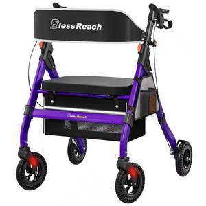 lot 5135 image: BlessReach Heavy-Duty Aluminum Rolling Walker - Foldable Rollator Walkers with Seat for Seniors, 450 lb Capacity, 8 Wheels, 18 Big Seat, 6-Position Adjustable Height(Purple)