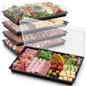lot 5169 image: Shellwei 5 Pack Extra Large Charcuterie Board with Lids, 18 x 12 Inch Plastic Catering Trays for Cookies, Desserts, Candy, Reusable Serving Platters for Travel Party