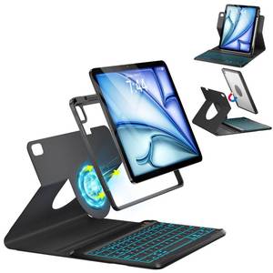lot 28093 image: Keyboard Case for iPad Air 5th4th Pro 11 inch, 7-Color Backlit Detachable Wireless Keyboard Case with Pencil Holder, 360° Rotatable, Stand Folio Cover for Gen 20202022, Pro 4th3rd2nd1st Gen - Retail $27