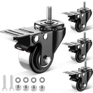 lot 28104 image: 2 Inch Stem Caster Wheels 600lbs, Threaded Stem Casters Set of 4 Heavy Duty, 14-20x1 (Screw Diameter 14, Stem Length 1), Safety Dual Locking Industrial Castors, Wheels for Cart, Furniture - Retail $16