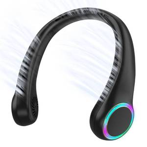 lot 28128 image: Neck fan, Portable Fan with 5-17H Lifespan, 4000mAh Neck fan air conditioner with 3 Adjustable Speeds and 64 Cool Lights, Rechargeable Neck Fan, Hands-Free Cooling fan for Summer (Black) - Retail $25