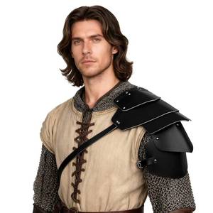 lot 28133 image: Mens Medieval Harness Costume Adjustable Warrior Guards Cosplay PU Leather Shoulder Armor for Halloween LARP Party(S2-Black) - Retail $20