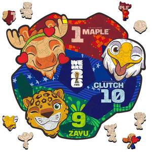 lot 28145 image: FIFA World Cup 2026 Mascot Wooden Jigsaw Puzzle, 150 Pieces Unique-Shape Collector��s Set (Clutch, Maple & Zayu) Official Merchandise �� Fun for Kids & Adults, Ideal Soccer Fan Gift, 11.8 x 10.8 Inch - Retail $38
