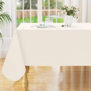 lot 28152 image: Rectangle Table Cloth 60x84 Inch, Waterproof Wipeable Vinyl Tablecloths Protector, Oil Spill Proof Plastic Table Cover for Dining, Picnic, Camping, Outdoor, Beige - Retail $13