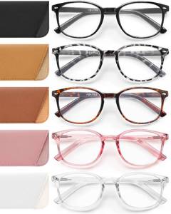 lot 28157 image: 5 Pack Reading Glasses For Women,Blue Light Blocking Computer Reader Spring Hinge Eyeglasses (1.25) - Retail $16