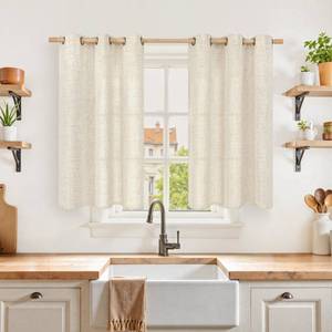 lot 28201 image: Linen Kitchen Window Curtains 40 Inches Long, Short Drapes Light Filtering with Bronze Grommet Rustic Semi Sheer for Bathroom Small Windows, 42 x 40 Inch, 2 Panels - Retail $14