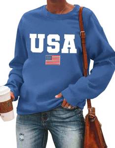 lot 28203 image: USA Sweatshirt Women American Flag Shirt Patriotic TShirt Stars Stripes Sweatshirt 4th of July Tee Tops, Blue, LARGE - Retail $25