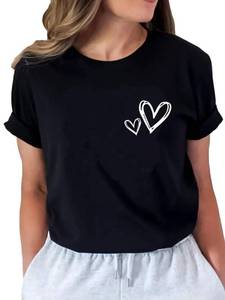 lot 28234 image: Womens Valentines Tshirt Cute Love Heart Graphic Tee Crew Neck Causal Short Sleeves Tops(M,Black-1) - Retail $13