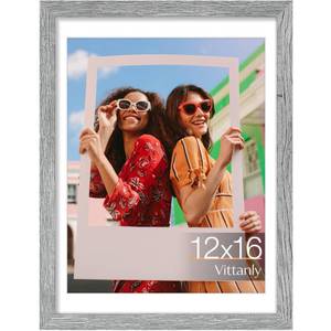 lot 38338 image: 12x16 Picture Frame, Display Pictures 11x14 with Mat or 12x16 without Mat, Engineered Wood with Shatter Resistant Plexiglass, Poster Frame for Wall Display, Grey, 1 Pack - Retail $14