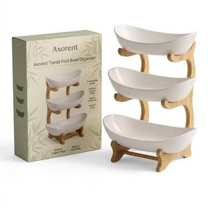 lot 38346 image: 3 Tier Bamboo Fruit Basket with Removable Bowls Kitchen Countertop Organizer - Retail $40