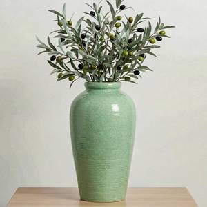 lot 38351 image: Green Ceramic Vase - 11 Inch Tall Modern Flower Vase for Pampas Grass, Pottery Decorative Vase for Centerpieces, Farmhouse Decor, Living Room, Kitchen, Shelf, Table Decor - Retail $27