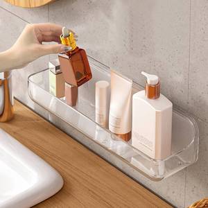 lot 38369 image: Acrylic Wall Mounted Shower Caddy, Large, Adhesive Bathroom Shelves - Retail $15