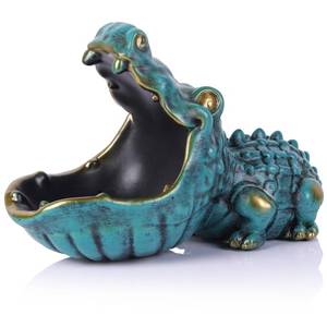 lot 38377 image: Alligator Statue Key Bowl, Fun Animal Statue Candy Dish for Entryway Decorative Bowl, Office Candy Dish, Big Mouth Sculpture Home Living Room Trinket Container Storage Box (Green) - Retail $40