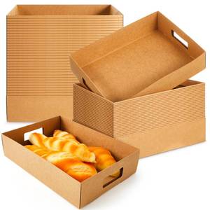 lot 38379 image: 50 Pack Kraft Cardboard Food Trays Sturdy Disposable Cookie Serving Platters for Parties Paperboard Crate, Dessert Display Tray, Gift Giving, Christmas, Weddings(Brown,13 X 9 X 3) - Retail $40