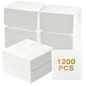 lot 38392 image: 1200 Count Cocktail Napkins, 2-Ply White Beverage Napkins Disposable, 4.5 x 4.5 Inch Folded Paper Napkins Bulk for Wedding, Bar, Dinner, Dessert, Party and Everyday Use - Retail $20