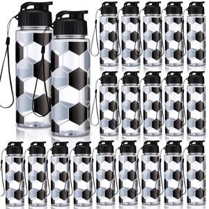 lot 38393 image: 20 Pieces Sports Water Bottle Bulk 17 oz Reusable Plastic Biking Water Bottle Tumbler Adults Reusable Large Bottles with Leak Proof Flip Top for Party Outdoor (Soccer,Black and White) - Retail $39