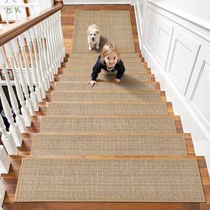 lot 38396 image: Stair Treads Non Slip 15pcs Stair Runner for Wooden Steps Rubber Backing Stairs Carpet Treads Indoor Staircase Covers Mat with Rubber Backing for Pets and Kids 8X30 Beige - Retail $76