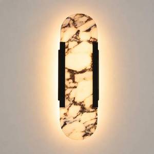 lot 38403 image: 13.8 Alabaster Wall Sconce Bedside Marble Wall Lamp Natural Stone Wall Lighting Fixture Modern Black Metal Wall Lights for Bedroom Living Room Hallway Stairs Kitchen (1 Pack) - Retail $109