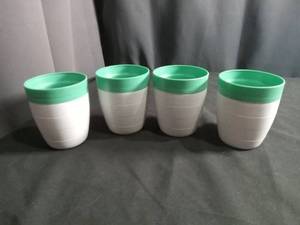 lot 60170 image: 4 Courr�ges Cups Green and White Ceramic