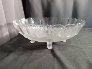 lot 60174 image: Frosted Glass Footed Bowl with Fruit and Leaf Relief Motif