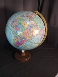 lot 60152 image: Political World Globe with Brass Meridian and Wooden Base