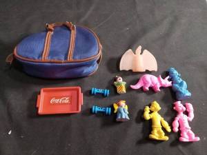 lot 60166 image: Coca-Cola Toy Lot with Blue Carrying Case and Plastic Figurines