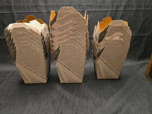 lot 3770 image: Set of 19 Newspaper-Print Food Takeout Containers 3.5 x 3.5 x 4 inch