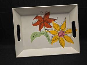 lot 3785 image: Decorative Serving Tray with Floral Design 17 x 12 inches