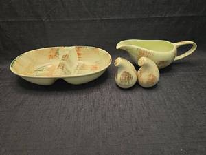 lot 40242 image: Ceramic Tableware Set Divided Dish Pitcher Salt Pepper Shakers
