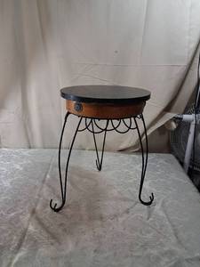 lot 2 image: Round Marble Top Side Table with Wrought Iron Base