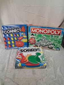 lot 24 image: Hasbro Board Games Lot Connect 4, Monopoly, Sorry 3 Games