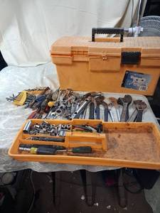 lot 27 image: 24 inch Value Tuff Toolbox with Hand Tools and Hardware Lot