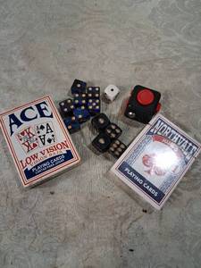 lot 49 image: Card Game Lot ACE Low Vision Northvale Jumbo Playing Cards Dice Fidget Toy