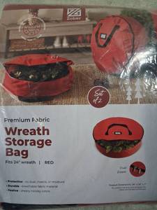lot 57 image: Zober Premium Fabric Wreath Storage Bag 24 inch Red Set of 2 ZCDP-105-RD