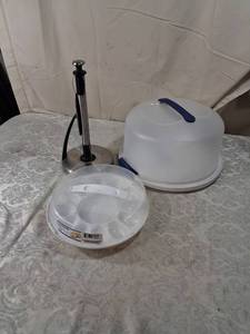 lot 64 image: Paper Towel Holder with Cupcake Carrier and Deli Tray Lot