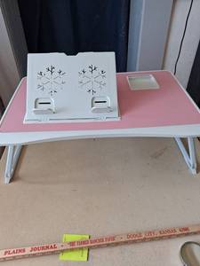 lot 106 image: Folding Laptop Desk with Storage Compartment Pink and White