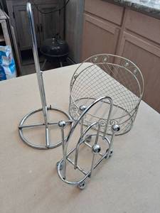 lot 136 image: 2-Piece Wire Basket and Napkin Holder Set with Stand