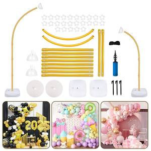 lot 1080 image: AerWo Upgraded Balloon Arch Kit 8.2ft6ft, Gold Half Balloon Arch Stand with Base, Free Bending Top Curve Balloon Frame Stand for Floor Birthday Wedding Christmas Decorations