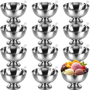lot 1118 image: Honeydak 12 Set Stainless Steel Ice Cream Bowl with Forks Serving Dessert Cup Sauce Bowls Dish Metal Dessert Glasses Salad Holder Round Footed Yogurt Snack Candy Cups for Fruit Pudding(4.2 Inch)