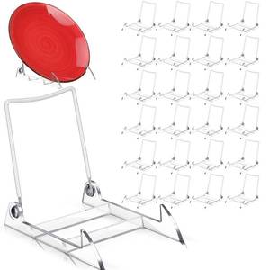 lot 1119 image: DoubleFill 12 Pcs Acrylic Plate Stand Adjustable White Wire and Clear Acrylic Display Easel 4. 75 H x 3. 8 W X5. 3 D Holder Stand for Display Plates and Pictures